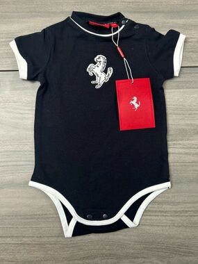Ferrari Black Baby Bodysuit with White Trim and Prancing Horse logo
